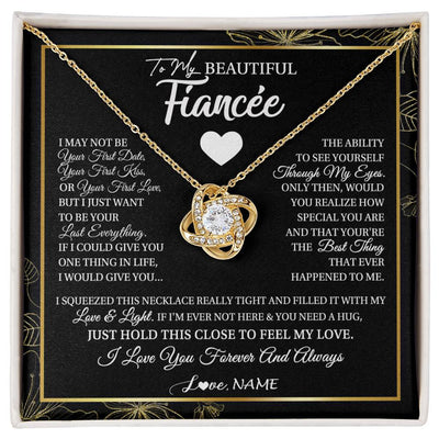 Love Knot Necklace 18K Yellow Gold Finish | 1 | Personalized To My Beautiful Fiancee Necklace I May Not Be Your First Day Future Wife Valentines Day Birthday Christmas Customized Gift Box Message Card | siriusteestore