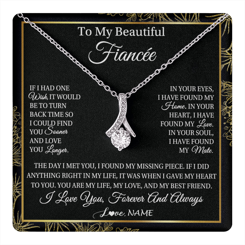 Alluring Beauty Necklace 14K White Gold Finish | 1 | Personalized To My Beautiful Fiancee Necklace Romantic Gifts Fiancee Birthday Anniversary Jewelry Valentines Day Christmas Customized Gift Box Message Card | siriusteestore