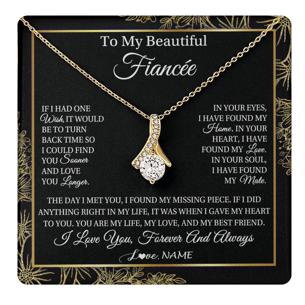 Alluring Beauty Necklace 18K Yellow Gold Finish | 1 | Personalized To My Beautiful Fiancee Necklace Romantic Gifts Fiancee Birthday Anniversary Jewelry Valentines Day Christmas Customized Gift Box Message Card | siriusteestore