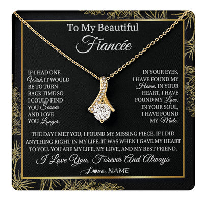 Alluring Beauty Necklace 18K Yellow Gold Finish | 1 | Personalized To My Beautiful Fiancee Necklace Romantic Gifts Fiancee Birthday Anniversary Jewelry Valentines Day Christmas Customized Gift Box Message Card | siriusteestore