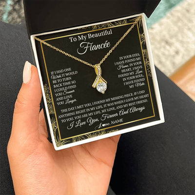 Alluring Beauty Necklace 18K Yellow Gold Finish | Personalized To My Beautiful Fiancee Necklace Romantic Gifts Fiancee Birthday Anniversary Jewelry Valentines Day Christmas Customized Gift Box Message Card | siriusteestore
