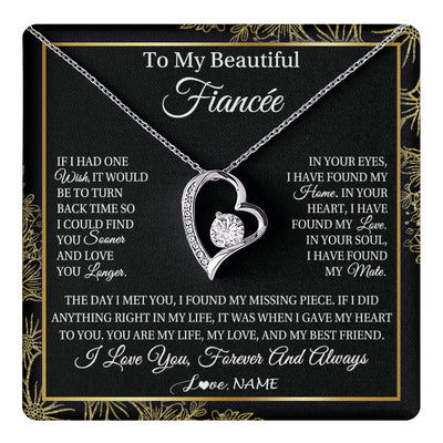 Forever Love Necklace 14K White Gold Finish | 1 | Personalized To My Beautiful Fiancee Necklace Romantic Gifts Fiancee Birthday Anniversary Jewelry Valentines Day Christmas Customized Gift Box Message Card | siriusteestore