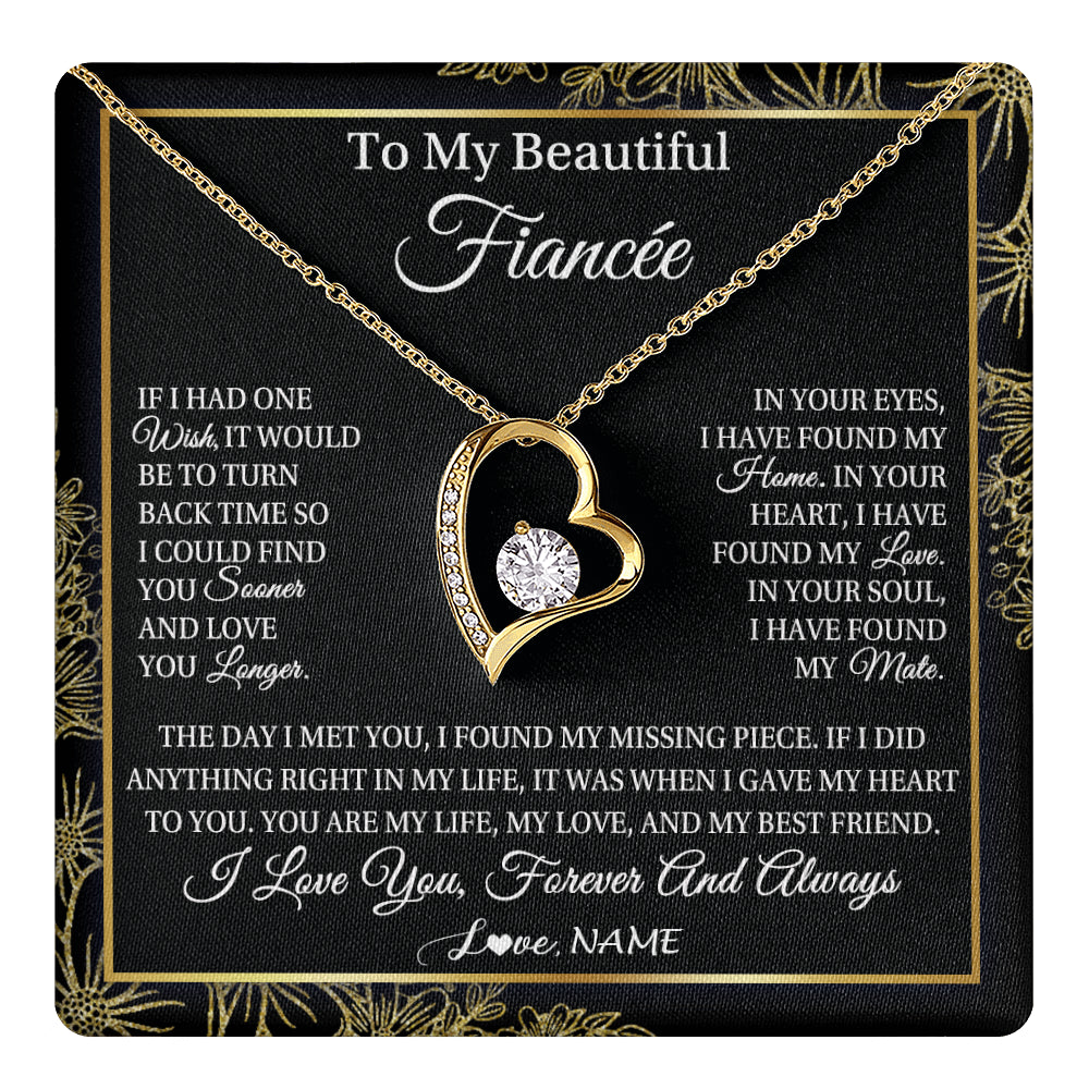 Forever Love Necklace 18K Yellow Gold Finish | 1 | Personalized To My Beautiful Fiancee Necklace Romantic Gifts Fiancee Birthday Anniversary Jewelry Valentines Day Christmas Customized Gift Box Message Card | siriusteestore