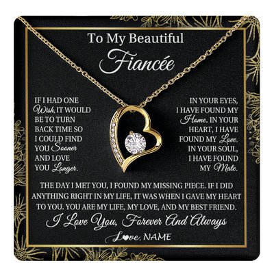 Forever Love Necklace 18K Yellow Gold Finish | 1 | Personalized To My Beautiful Fiancee Necklace Romantic Gifts Fiancee Birthday Anniversary Jewelry Valentines Day Christmas Customized Gift Box Message Card | siriusteestore