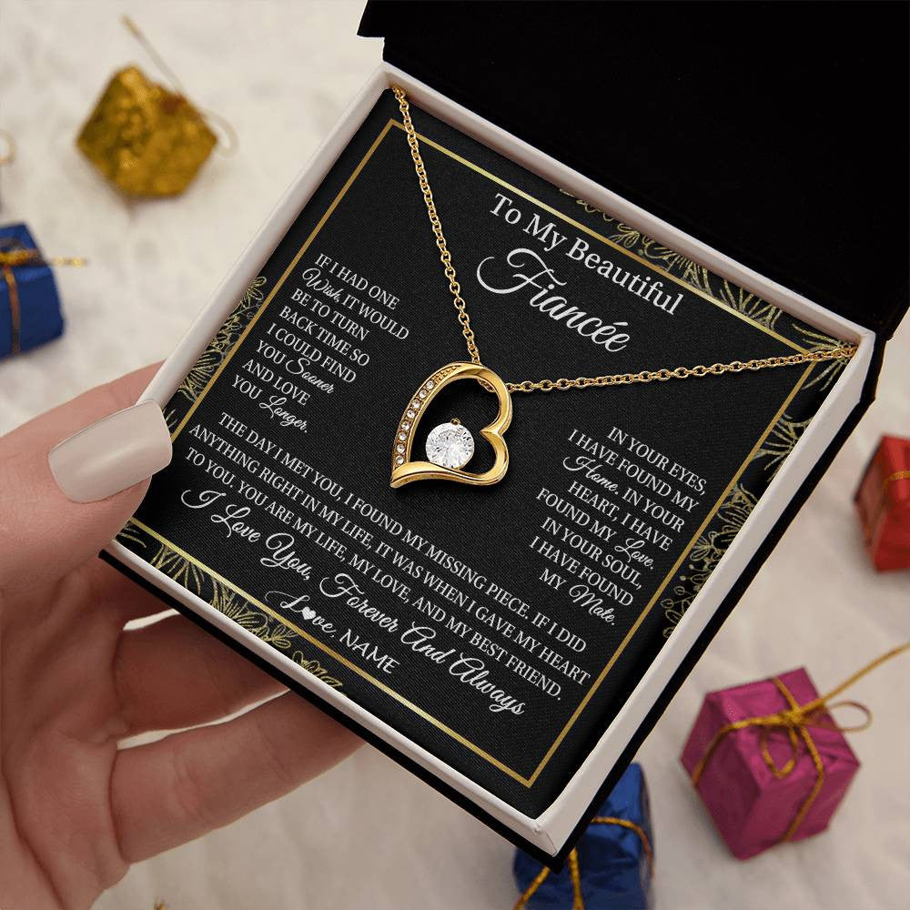 Forever Love Necklace 18K Yellow Gold Finish | Personalized To My Beautiful Fiancee Necklace Romantic Gifts Fiancee Birthday Anniversary Jewelry Valentines Day Christmas Customized Gift Box Message Card | siriusteestore