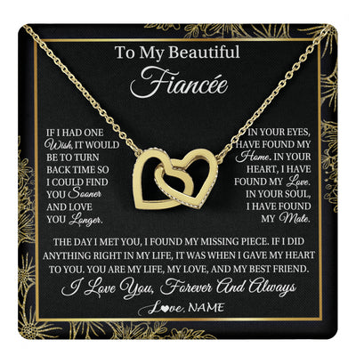 Interlocking Hearts Necklace 18K Yellow Gold Finish | 1 | Personalized To My Beautiful Fiancee Necklace Romantic Gifts Fiancee Birthday Anniversary Jewelry Valentines Day Christmas Customized Gift Box Message Card | siriusteestore