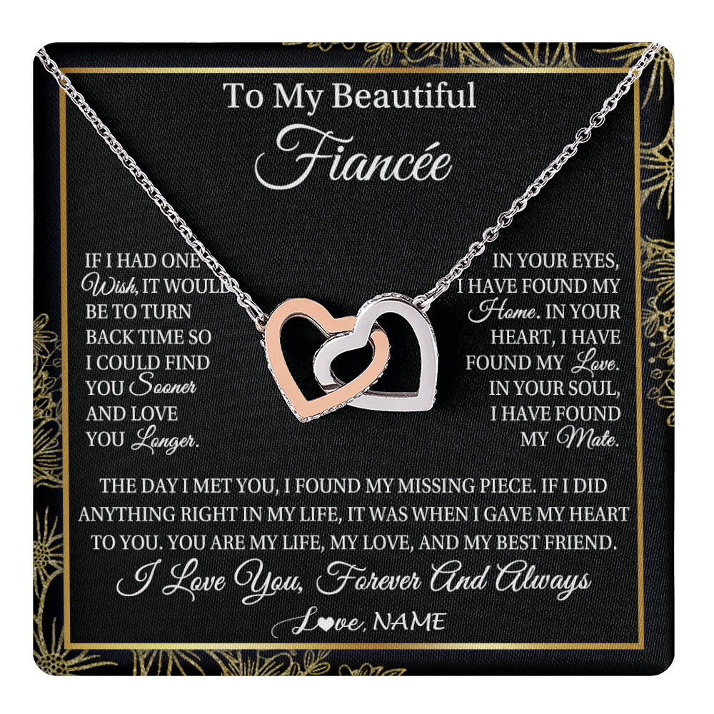 Interlocking Hearts Necklace Stainless Steel & Rose Gold Finish | 1 | Personalized To My Beautiful Fiancee Necklace Romantic Gifts Fiancee Birthday Anniversary Jewelry Valentines Day Christmas Customized Gift Box Message Card | siriusteestore