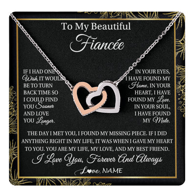 Interlocking Hearts Necklace Stainless Steel & Rose Gold Finish | 1 | Personalized To My Beautiful Fiancee Necklace Romantic Gifts Fiancee Birthday Anniversary Jewelry Valentines Day Christmas Customized Gift Box Message Card | siriusteestore