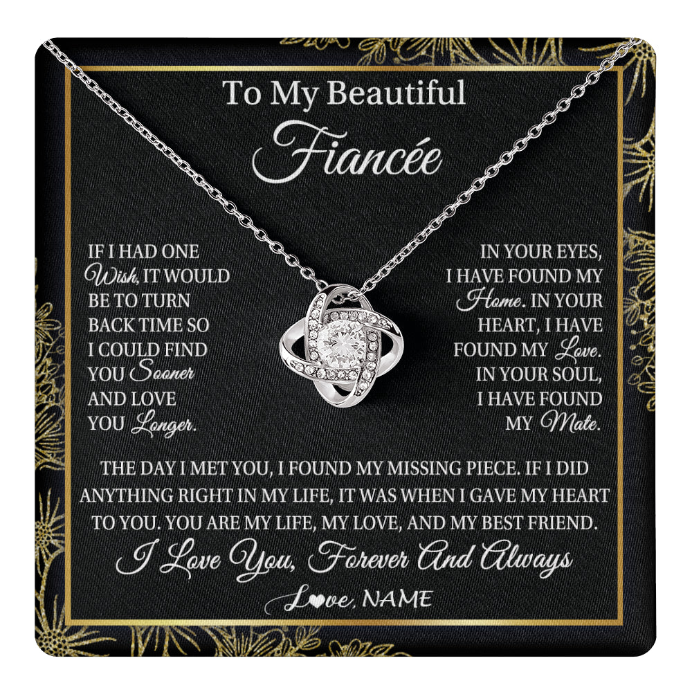 Love Knot Necklace 14K White Gold Finish | 1 | Personalized To My Beautiful Fiancee Necklace Romantic Gifts Fiancee Birthday Anniversary Jewelry Valentines Day Christmas Customized Gift Box Message Card | siriusteestore