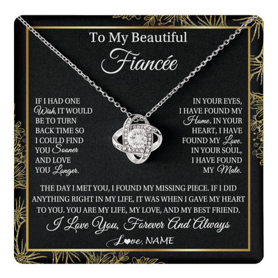 Love Knot Necklace 14K White Gold Finish | 1 | Personalized To My Beautiful Fiancee Necklace Romantic Gifts Fiancee Birthday Anniversary Jewelry Valentines Day Christmas Customized Gift Box Message Card | siriusteestore