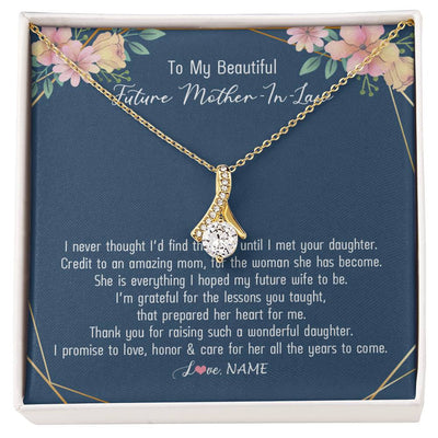 Alluring Beauty Necklace 18K Yellow Gold Finish | Personalized To My Beautiful Future Mother In Law Necklace from Son In Law Thank You Mother In Law Jewelry Birthday Wedding Day Customized Box Message Card | siriusteestore