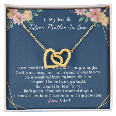 Interlocking Hearts Necklace 18K Yellow Gold Finish | Personalized To My Beautiful Future Mother In Law Necklace from Son In Law Thank You Mother In Law Jewelry Birthday Wedding Day Customized Box Message Card | siriusteestore