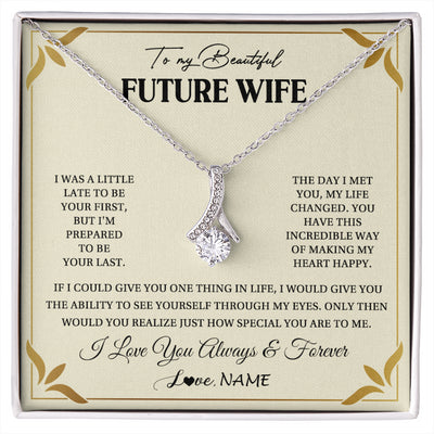 Alluring Beauty Necklace 14K White Gold Finish | 1 | Personalized To My Beautiful Future Wife Necklace Gift From Husband Promise Necklace For Her Soulmate Wife Romantic Birthday Customized Gift Box Message Card | siriusteestore