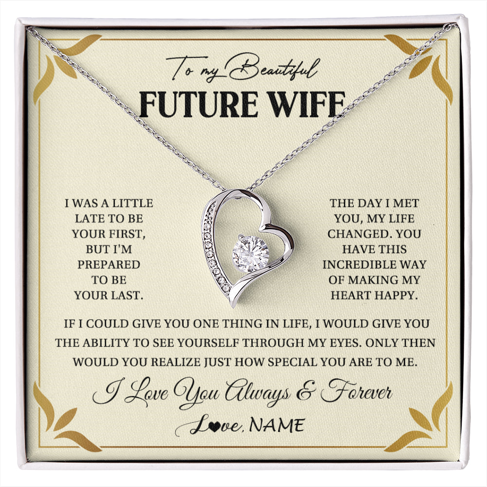 Forever Love Necklace 14K White Gold Finish | 1 | Personalized To My Beautiful Future Wife Necklace Gift From Husband Promise Necklace For Her Soulmate Wife Romantic Birthday Customized Gift Box Message Card | siriusteestore