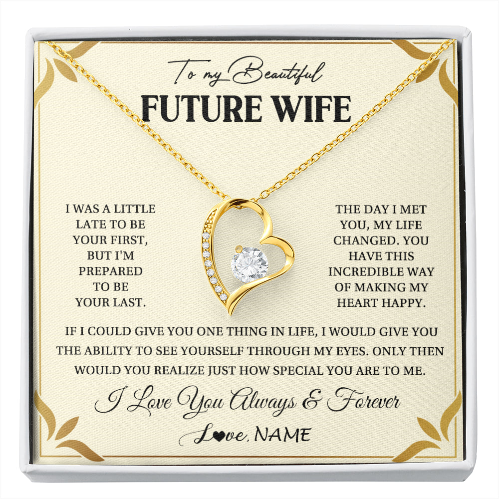 Forever Love Necklace 18K Yellow Gold Finish | 1 | Personalized To My Beautiful Future Wife Necklace Gift From Husband Promise Necklace For Her Soulmate Wife Romantic Birthday Customized Gift Box Message Card | siriusteestore