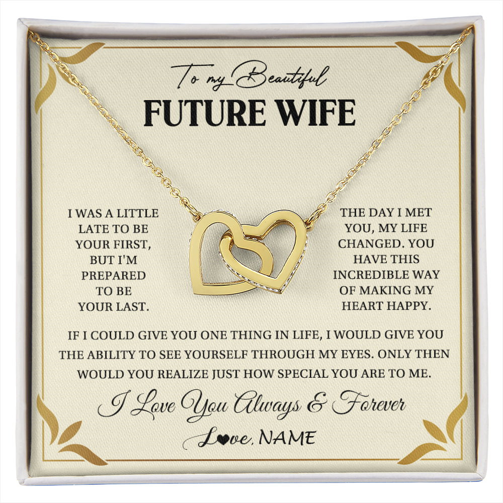 Interlocking Hearts Necklace 18K Yellow Gold Finish | 1 | Personalized To My Beautiful Future Wife Necklace Gift From Husband Promise Necklace For Her Soulmate Wife Romantic Birthday Customized Gift Box Message Card | siriusteestore