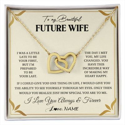Interlocking Hearts Necklace 18K Yellow Gold Finish | 1 | Personalized To My Beautiful Future Wife Necklace Gift From Husband Promise Necklace For Her Soulmate Wife Romantic Birthday Customized Gift Box Message Card | siriusteestore