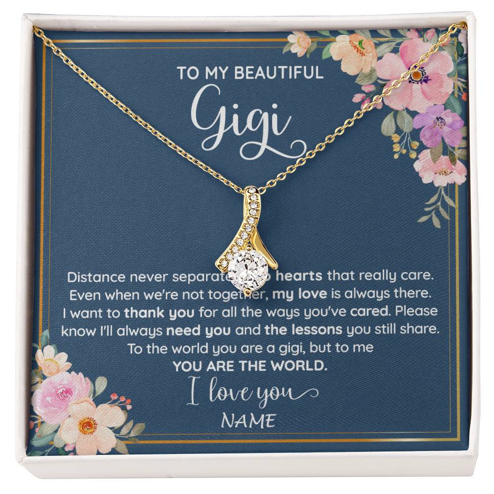 Alluring Beauty Necklace 18K Yellow Gold Finish | 1 | Personalized To My Beautiful Gigi Necklace From Grandkids Granddaughter You Are The World Gigi Birthday Mothers Day Christmas Customized Gift Box Message Card | siriusteestore