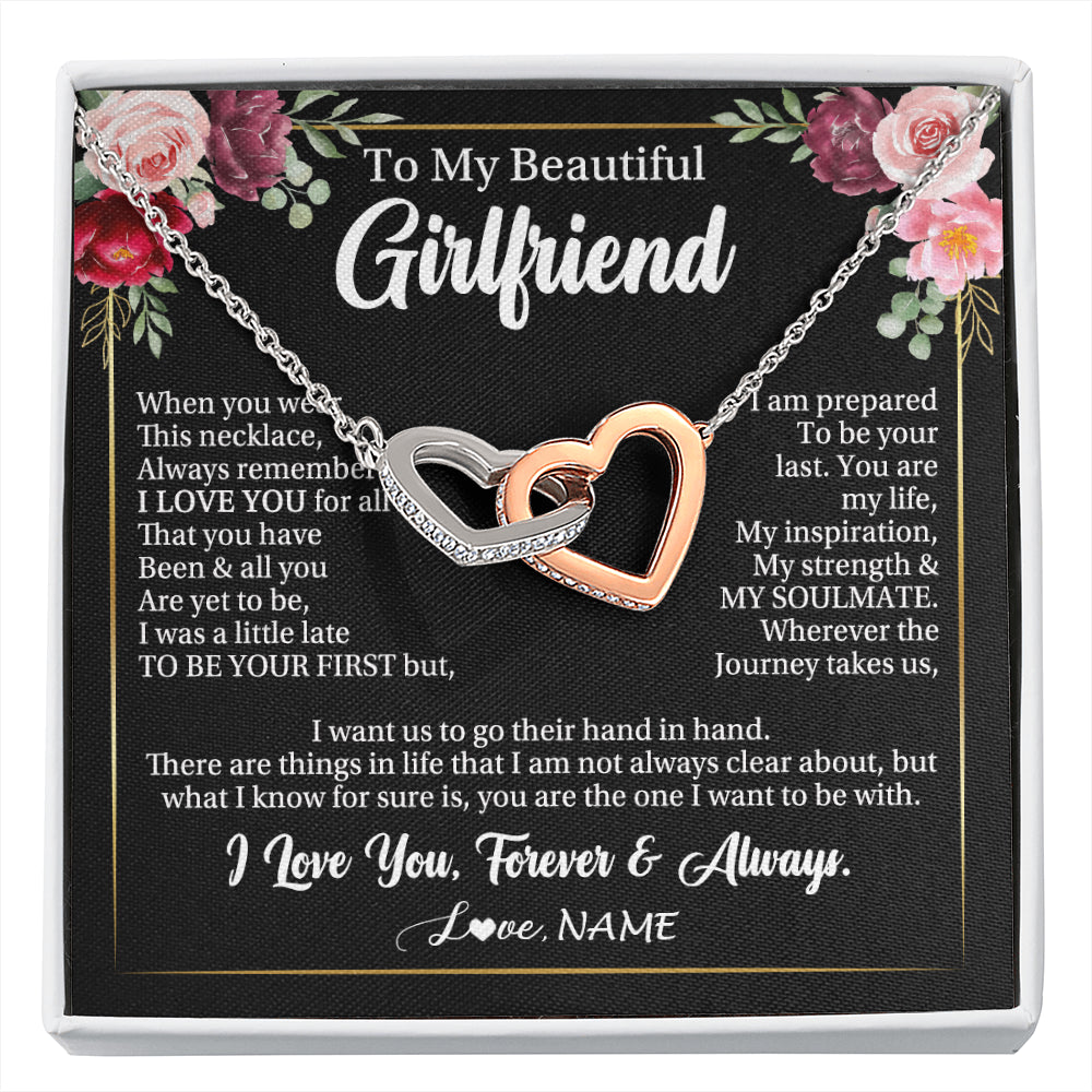 Interlocking Hearts Necklace Stainless Steel & Rose Gold Finish | 1 | Personalized To My Beautiful Girlfriend Gifts Necklace From Boyfriend When You Wear This Necklace Girlfriend Birthday Christmas Anniversary With Message Card | siriusteestore