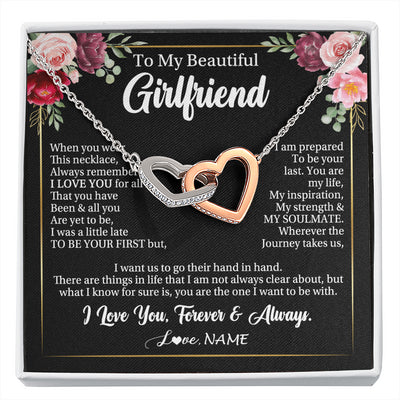 Interlocking Hearts Necklace Stainless Steel & Rose Gold Finish | 1 | Personalized To My Beautiful Girlfriend Gifts Necklace From Boyfriend When You Wear This Necklace Girlfriend Birthday Christmas Anniversary With Message Card | siriusteestore