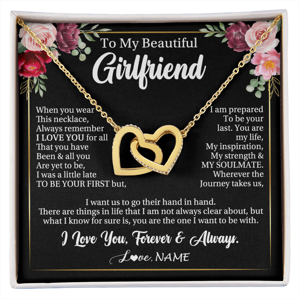 Interlocking Hearts Necklace 18K Yellow Gold Finish | 1 | Personalized To My Beautiful Girlfriend Gifts Necklace From Boyfriend When You Wear This Necklace Girlfriend Birthday Christmas Anniversary With Message Card | siriusteestore
