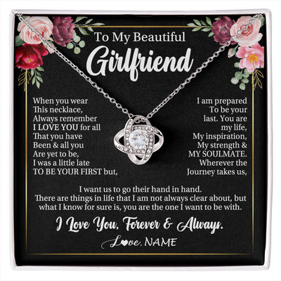 Love Knot Necklace 14K White Gold Finish | 1 | Personalized To My Beautiful Girlfriend Gifts Necklace From Boyfriend When You Wear This Necklace Girlfriend Birthday Christmas Anniversary With Message Card | siriusteestore