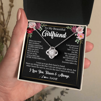 Love Knot Necklace 14K White Gold Finish | 2 | Personalized To My Beautiful Girlfriend Gifts Necklace From Boyfriend When You Wear This Necklace Girlfriend Birthday Christmas Anniversary With Message Card | siriusteestore