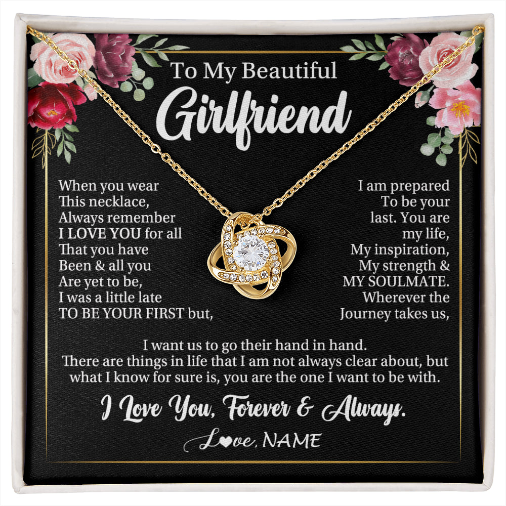 Love Knot Necklace 18K Yellow Gold Finish | 1 | Personalized To My Beautiful Girlfriend Gifts Necklace From Boyfriend When You Wear This Necklace Girlfriend Birthday Christmas Anniversary With Message Card | siriusteestore