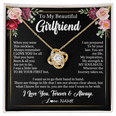 Love Knot Necklace 18K Yellow Gold Finish | 1 | Personalized To My Beautiful Girlfriend Gifts Necklace From Boyfriend When You Wear This Necklace Girlfriend Birthday Christmas Anniversary With Message Card | siriusteestore