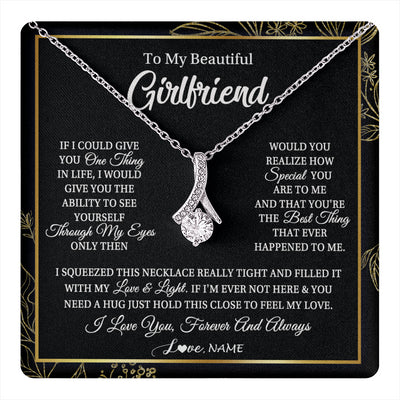 Alluring Beauty Necklace 14K White Gold Finish | 1 | Personalized To My Beautiful Girlfriend Necklace From Boyfriend Feel My Love For Her Girlfriend Birthday Valentines Day Christmas Customized Message Card | siriusteestore