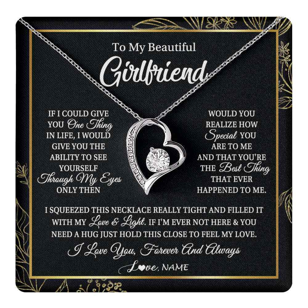 Forever Love Necklace 14K White Gold Finish | 1 | Personalized To My Beautiful Girlfriend Necklace From Boyfriend Feel My Love For Her Girlfriend Birthday Valentines Day Christmas Customized Message Card | siriusteestore