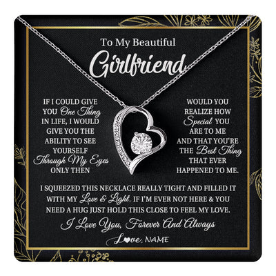 Forever Love Necklace 14K White Gold Finish | 1 | Personalized To My Beautiful Girlfriend Necklace From Boyfriend Feel My Love For Her Girlfriend Birthday Valentines Day Christmas Customized Message Card | siriusteestore