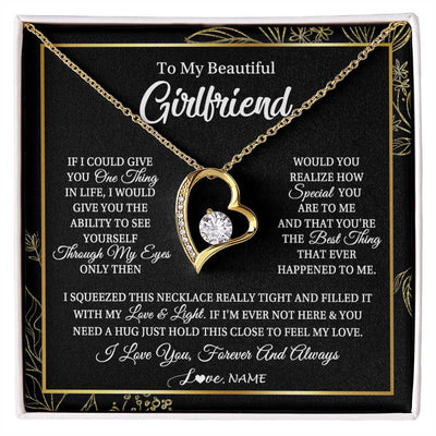 Forever Love Necklace 18K Yellow Gold Finish | Personalized To My Beautiful Girlfriend Necklace From Boyfriend Feel My Love For Her Girlfriend Birthday Valentines Day Christmas Customized Message Card | siriusteestore
