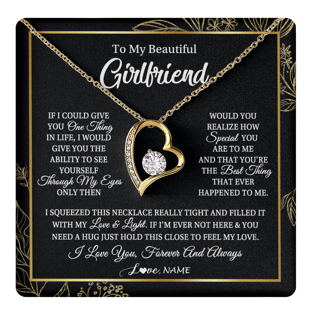 Forever Love Necklace 18K Yellow Gold Finish | 1 | Personalized To My Beautiful Girlfriend Necklace From Boyfriend Feel My Love For Her Girlfriend Birthday Valentines Day Christmas Customized Message Card | siriusteestore