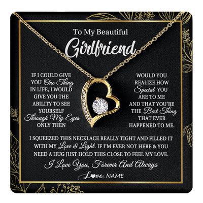 Forever Love Necklace 18K Yellow Gold Finish | 1 | Personalized To My Beautiful Girlfriend Necklace From Boyfriend Feel My Love For Her Girlfriend Birthday Valentines Day Christmas Customized Message Card | siriusteestore