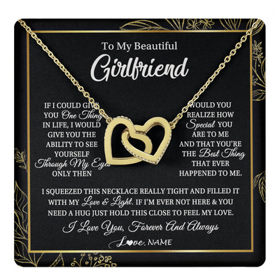 Interlocking Hearts Necklace 18K Yellow Gold Finish | 1 | Personalized To My Beautiful Girlfriend Necklace From Boyfriend Feel My Love For Her Girlfriend Birthday Valentines Day Christmas Customized Message Card | siriusteestore