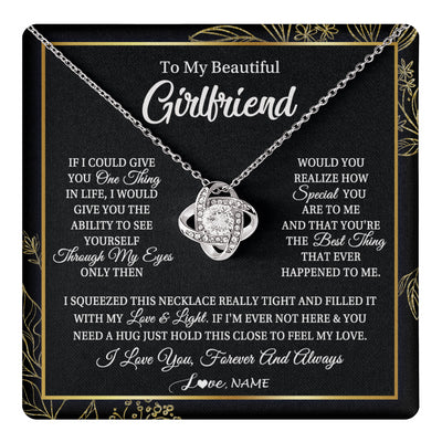 Love Knot Necklace 14K White Gold Finish | 1 | Personalized To My Beautiful Girlfriend Necklace From Boyfriend Feel My Love For Her Girlfriend Birthday Valentines Day Christmas Customized Message Card | siriusteestore