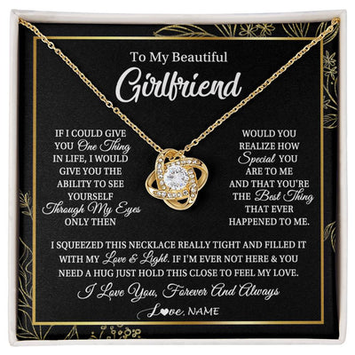 Love Knot Necklace 18K Yellow Gold Finish | Personalized To My Beautiful Girlfriend Necklace From Boyfriend Feel My Love For Her Girlfriend Birthday Valentines Day Christmas Customized Message Card | siriusteestore