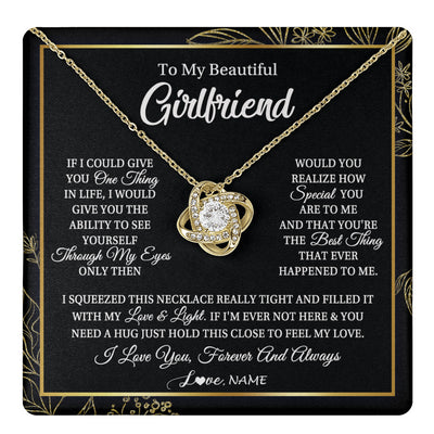 Love Knot Necklace 18K Yellow Gold Finish | 1 | Personalized To My Beautiful Girlfriend Necklace From Boyfriend Feel My Love For Her Girlfriend Birthday Valentines Day Christmas Customized Message Card | siriusteestore