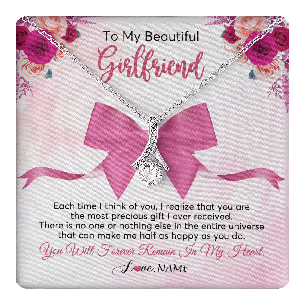 Alluring Beauty Necklace 14K White Gold Finish | 1 | Personalized To My Beautiful Girlfriend Necklace From Boyfriend Forever In My Heart Girlfriend Birthday Valentines Christmas Customized Gift Box Message Card | siriusteestore