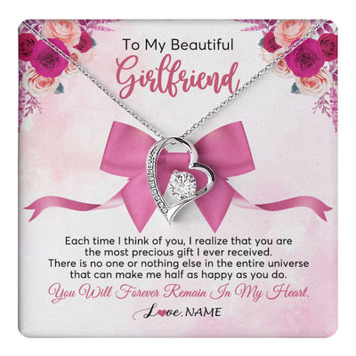 Forever Love Necklace 14K White Gold Finish | 1 | Personalized To My Beautiful Girlfriend Necklace From Boyfriend Forever In My Heart Girlfriend Birthday Valentines Christmas Customized Gift Box Message Card | siriusteestore