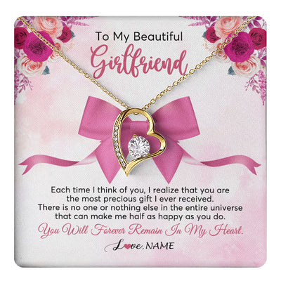 Forever Love Necklace 18K Yellow Gold Finish | 1 | Personalized To My Beautiful Girlfriend Necklace From Boyfriend Forever In My Heart Girlfriend Birthday Valentines Christmas Customized Gift Box Message Card | siriusteestore