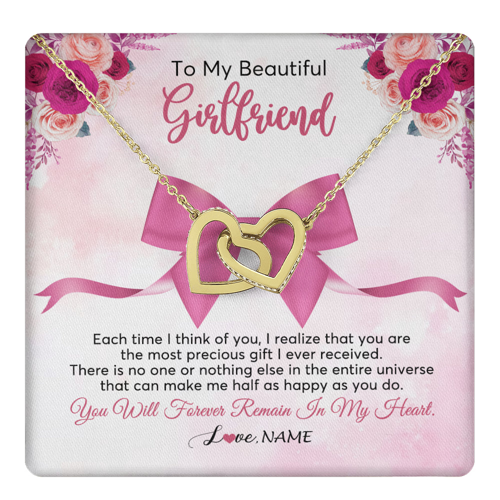Interlocking Hearts Necklace 18K Yellow Gold Finish | 1 | Personalized To My Beautiful Girlfriend Necklace From Boyfriend Forever In My Heart Girlfriend Birthday Valentines Christmas Customized Gift Box Message Card | siriusteestore