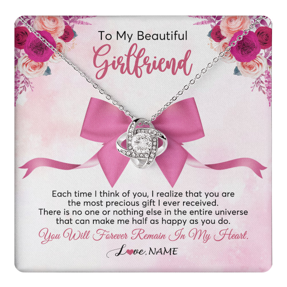 Love Knot Necklace 14K White Gold Finish | 1 | Personalized To My Beautiful Girlfriend Necklace From Boyfriend Forever In My Heart Girlfriend Birthday Valentines Christmas Customized Gift Box Message Card | siriusteestore