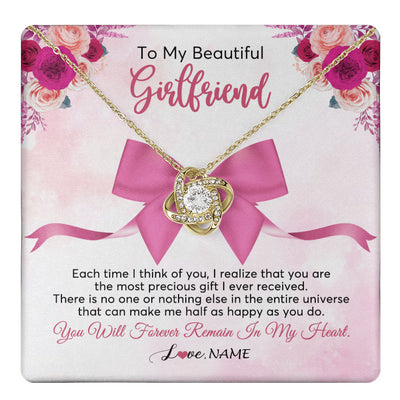 Love Knot Necklace 18K Yellow Gold Finish | 1 | Personalized To My Beautiful Girlfriend Necklace From Boyfriend Forever In My Heart Girlfriend Birthday Valentines Christmas Customized Gift Box Message Card | siriusteestore