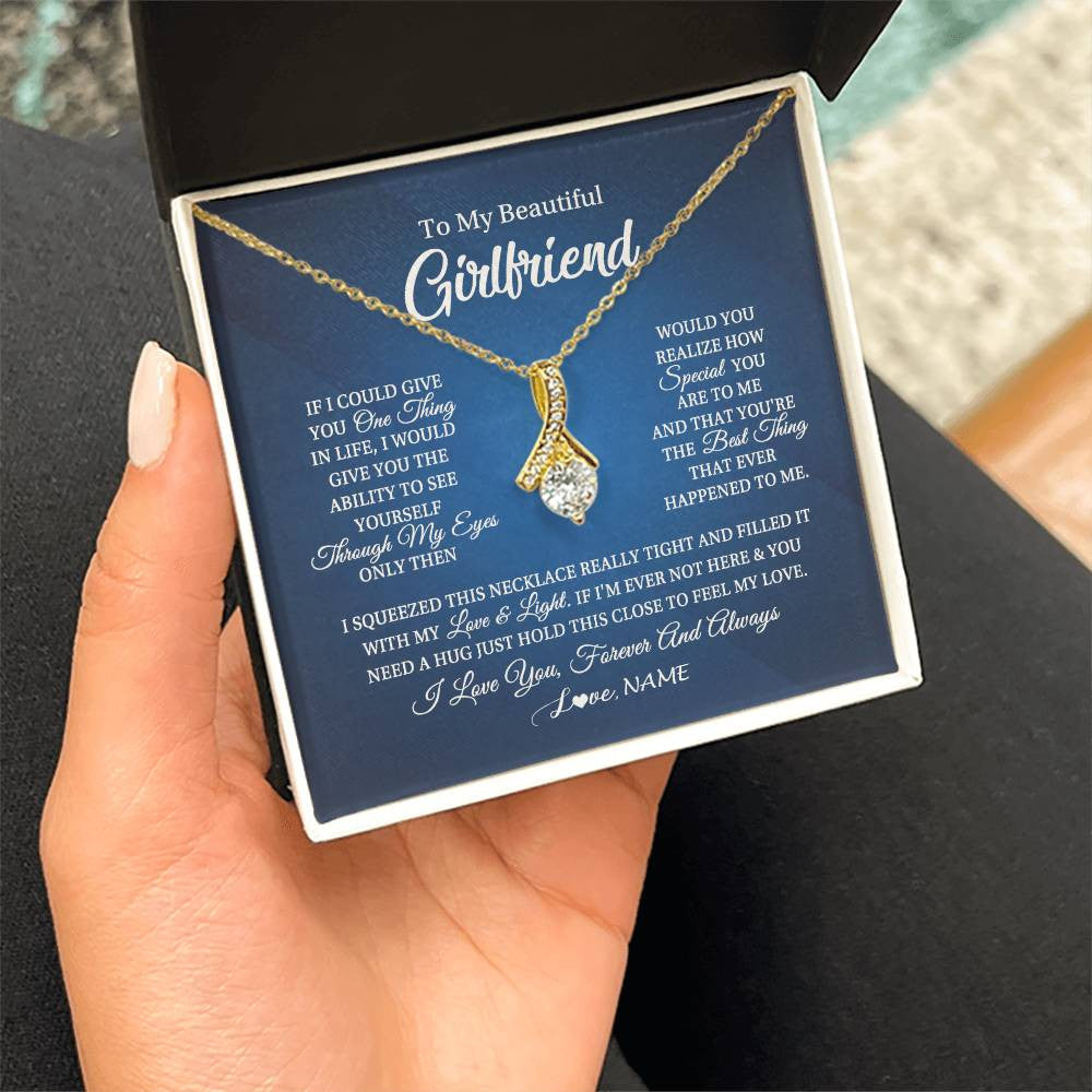 Alluring Beauty Necklace 18K Yellow Gold Finish | 2 | Personalized To My Beautiful Girlfriend Necklace From Boyfriend Hold This Close My Love Girlfriend Birthday Christmas Customized Gift Box Message Card | siriusteestore