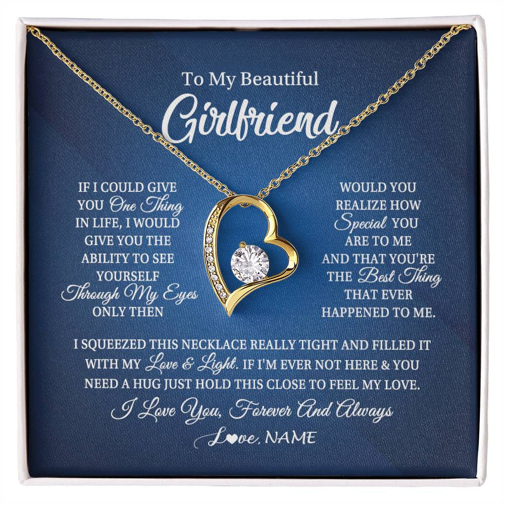 Forever Love Necklace 18K Yellow Gold Finish | 1 | Personalized To My Beautiful Girlfriend Necklace From Boyfriend Hold This Close My Love Girlfriend Birthday Christmas Customized Gift Box Message Card | siriusteestore
