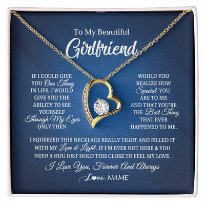 Forever Love Necklace 18K Yellow Gold Finish | 1 | Personalized To My Beautiful Girlfriend Necklace From Boyfriend Hold This Close My Love Girlfriend Birthday Christmas Customized Gift Box Message Card | siriusteestore