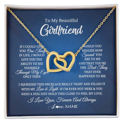 Interlocking Hearts Necklace 18K Yellow Gold Finish | 1 | Personalized To My Beautiful Girlfriend Necklace From Boyfriend Hold This Close My Love Girlfriend Birthday Christmas Customized Gift Box Message Card | siriusteestore
