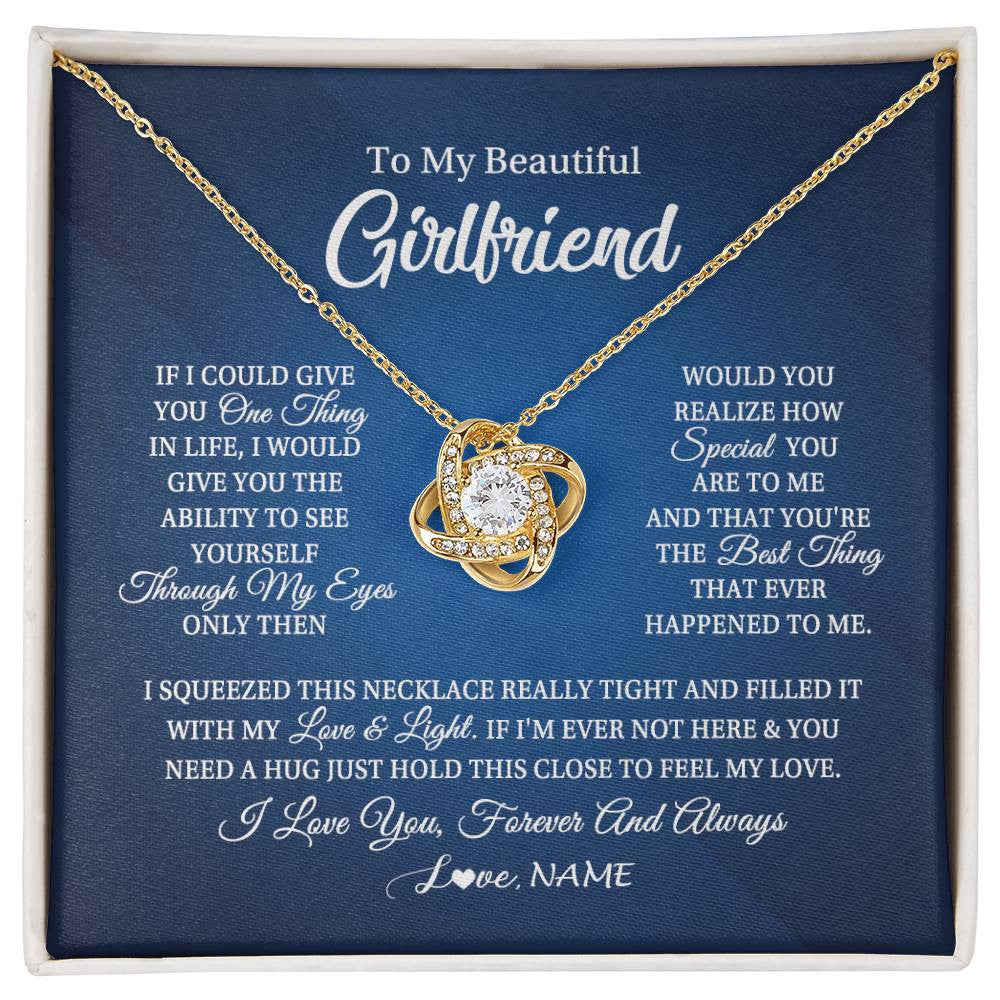 Love Knot Necklace 18K Yellow Gold Finish | 1 | Personalized To My Beautiful Girlfriend Necklace From Boyfriend Hold This Close My Love Girlfriend Birthday Christmas Customized Gift Box Message Card | siriusteestore